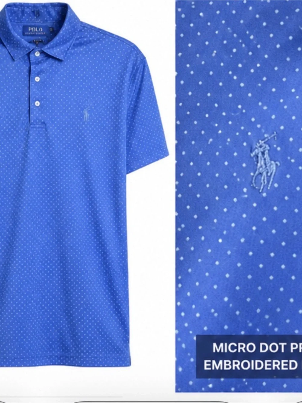 Polo Ralph Lauren Performance Polo Blue Micro Dot Golf Shirt XL Classic golf